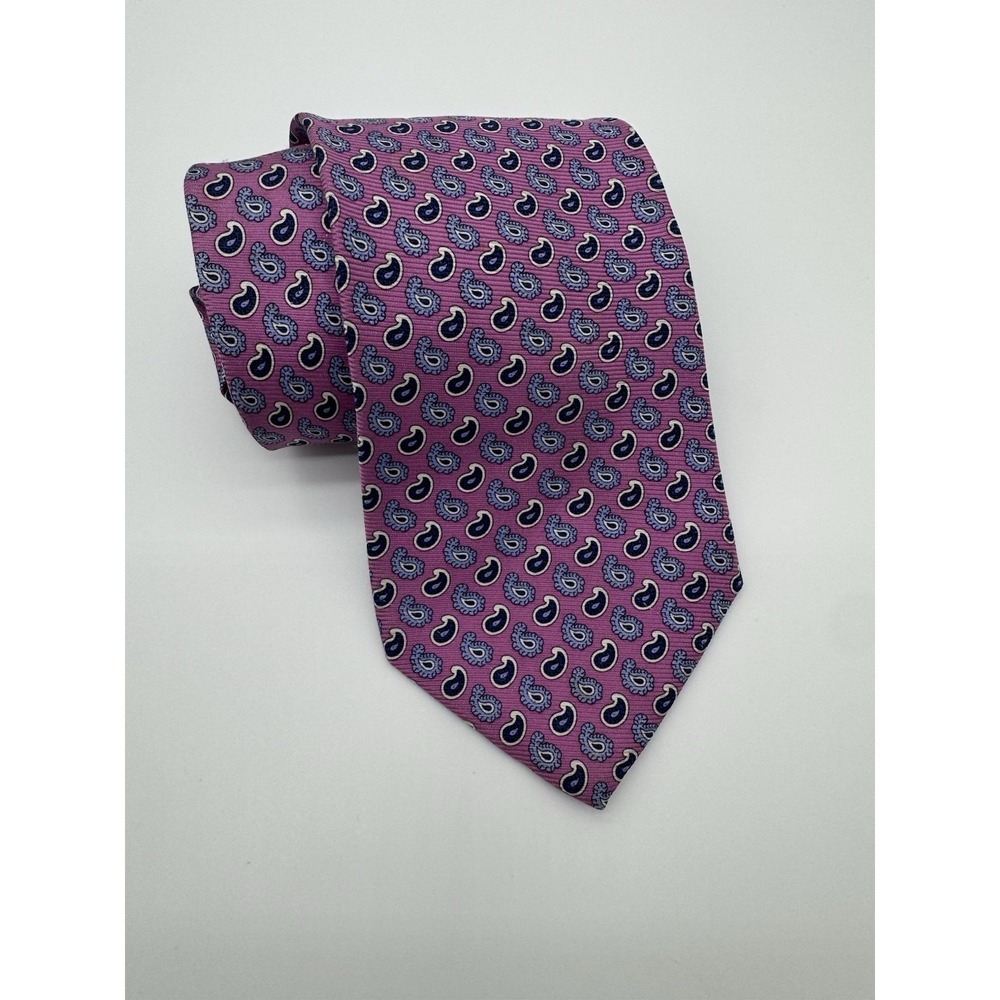 Brooks Brothers Makers Pink‎ Paisley Silk Tie Blue Pattern Made in USA Italy